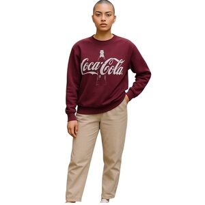 Coca Cola Sweatshirt Womens Size S Burgundy Retro Vintage Classic Y2K Crew‎